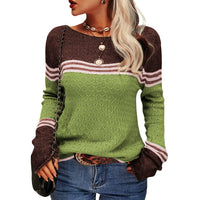 Damen Modischer Streifen-Pullover in Olivgrün
