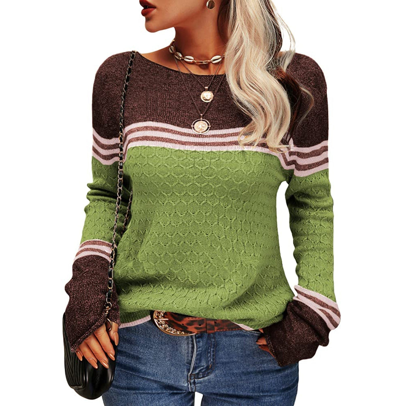 Damen Modischer Streifen-Pullover