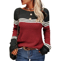 Damen Modischer Streifen-Pullover in Rot