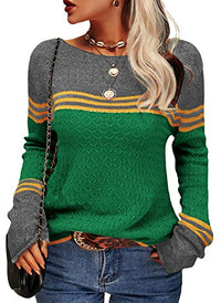 Damen Modischer Streifen-Pullover in Grün