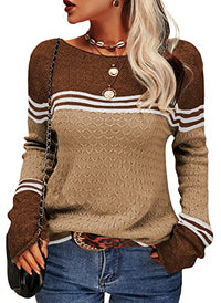 Damen Modischer Streifen-Pullover in Khaki