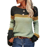 Damen Modischer Streifen-Pullover in Hellgrün