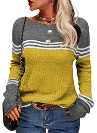 Damen Modischer Streifen-Pullover in Gelb