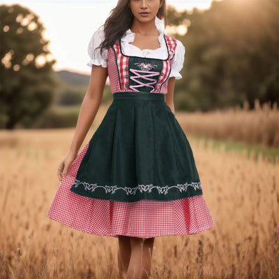 Oktoberfest-Dirndl mit Karomuster und kurzen Ärmeln für moderne Feierlichkeiten