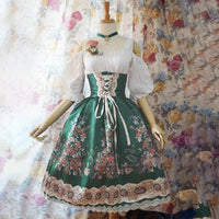 Damen Blumen Oktoberfest Dirndl Kleid in Grün