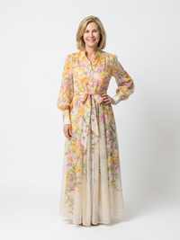 Cressida | Florales Maxikleid mit langen Ärmeln in Gelb