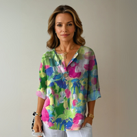 Addison | Blumenmuster Knotenverschluss Bluse in Grün - Rosa