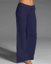 Rhianna | Damen Elegant Weite Hose | Weiß in Marineblau