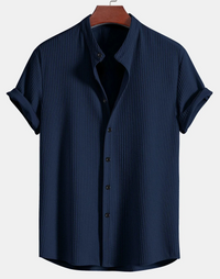 Cillian | Herren Weiß Hemd | Kurzarm in Marineblau