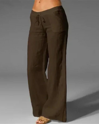 Rhianna | Damen Elegant Weite Hose | Weiß in Braun