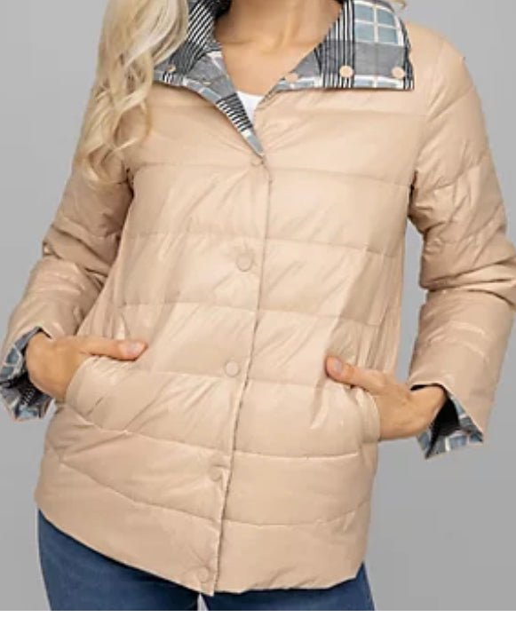 Fionna - Wendbare Pufferjacke mit karierten und einfarbigen Seiten | Leichte, wendbare Steppjacke mit Knopfverschluss