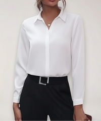 Marie | Damen Elegante Langarm Bluse in Weiß