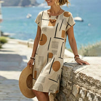 Wilda | Geometrisches Kurzarm Minikleid in Beige