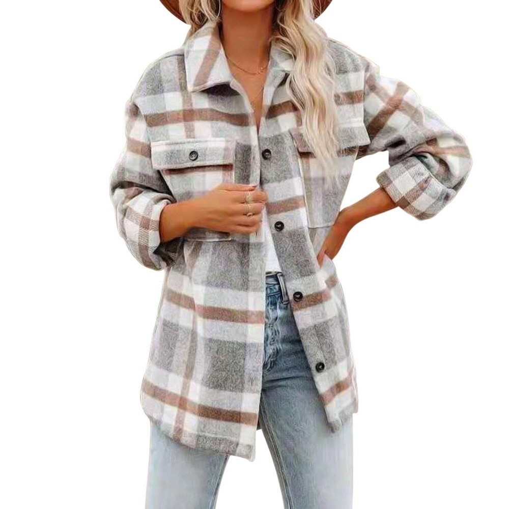 Stilvolle Karierte Damenjacke mit Langen Ärmeln - Trendy und Bequem