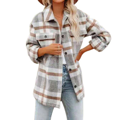 Stilvolle Karierte Damenjacke mit Langen Ärmeln - Trendy und Bequem