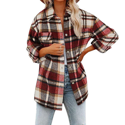 Stilvolle Karierte Damenjacke mit Langen Ärmeln - Trendy und Bequem