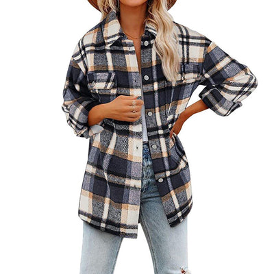 Stilvolle Karierte Damenjacke mit Langen Ärmeln - Trendy und Bequem
