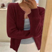 Sofia | Damen Klassiker Aufgesetzte Taschen Strickjacke in Burgund