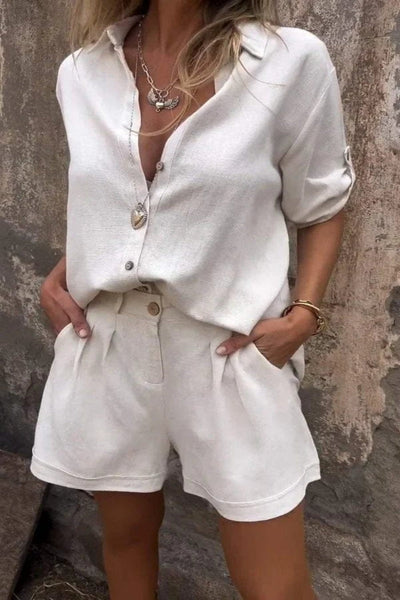 Leinenhemd und Shorts Set für Damen