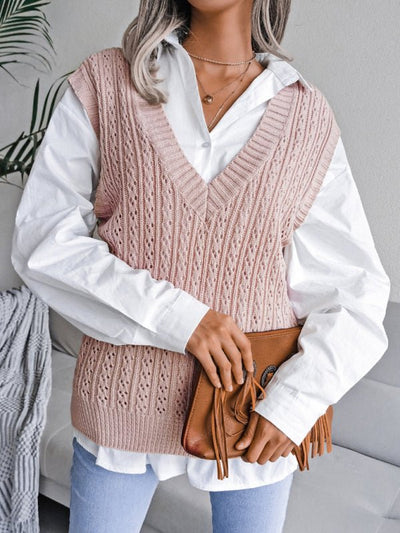 Valerie® | Damen V-Ausschnitt Hohl-Out Fried Dough Pullover Lässige Strickweste