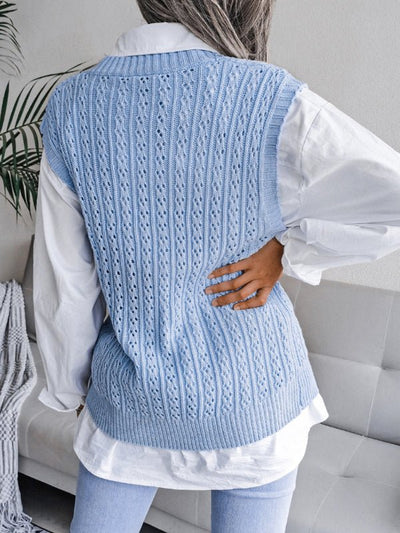 Valerie® | Damen V-Ausschnitt Hohl-Out Fried Dough Pullover Lässige Strickweste