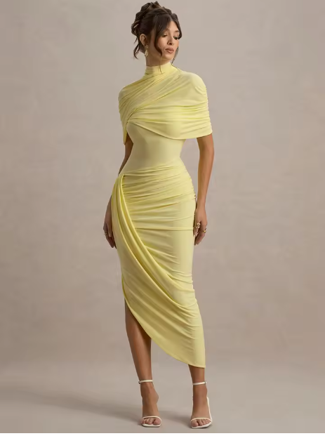 Taylor - Asymmetrisches, Gedrehtes Maxikleid mit Cape
