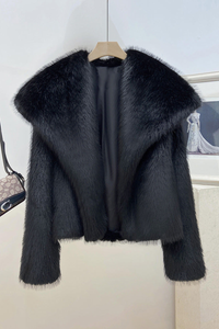 Luxus Kunstpelz Winterjacke in Schwarz