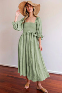 Ophelia | Französisches Kleid Mit Rüschenärmeln in Grün