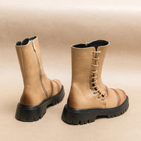 Trendige Damen-Schnürstiefel aus Leder mit Blockabsatz – Robuste Combat-Boots für einen stylischen Look in Braun