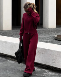 Clara | Luxuriöses Strick-Lounge Set für Damen in Burgunderrot