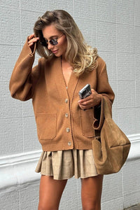 Francesca Vintage Loose Fit Strickjacke in Kamel