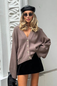 Francesca Vintage Loose Fit Strickjacke in Hellbraun