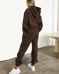 Frija | Damen Warm Hausanzuge | Zweiteiler Set in Braun