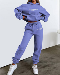 Frija | Damen Warm Hausanzuge | Zweiteiler Set in Violettblau
